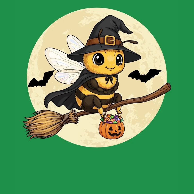 Cute Bee Witch Halloween Pumpkin Full Moon