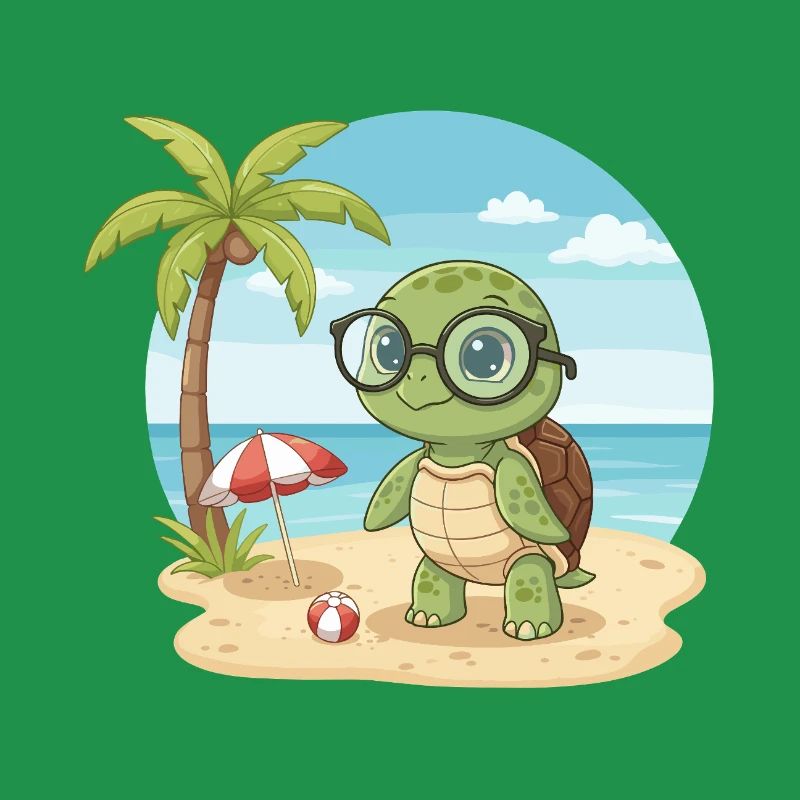 Cute Turtle with Glasses Beach Summer Vacation