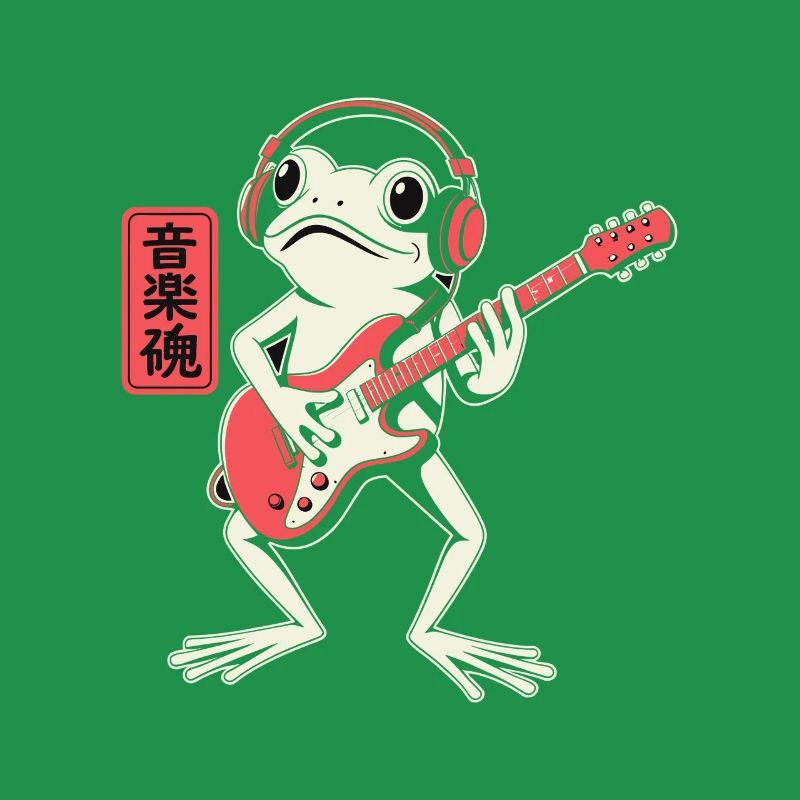 Frosch spielt E-Gitarre mit Kopfhörern