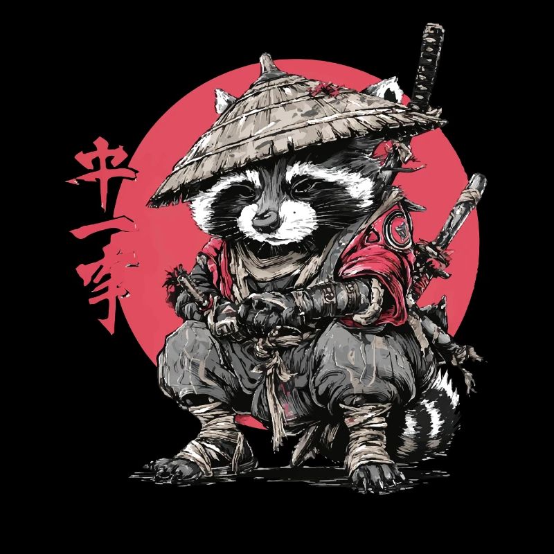 Waschbär-Samurai im Roten Kreis
