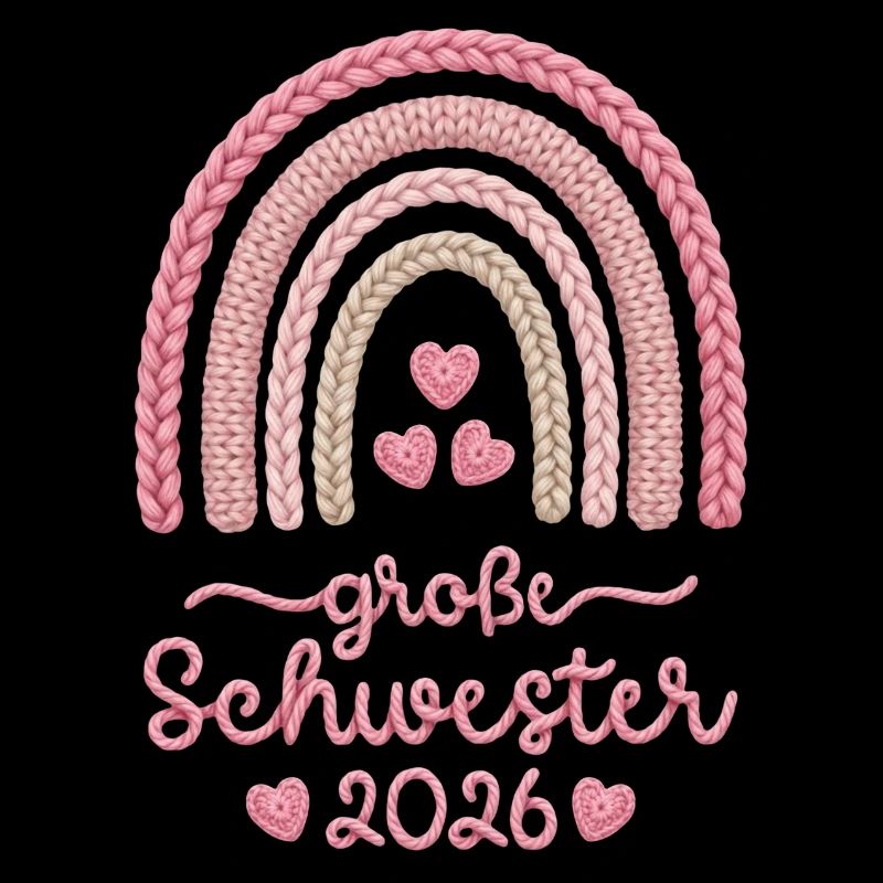 Große Schwester 2026 Regenbogen rosa Strickmuster