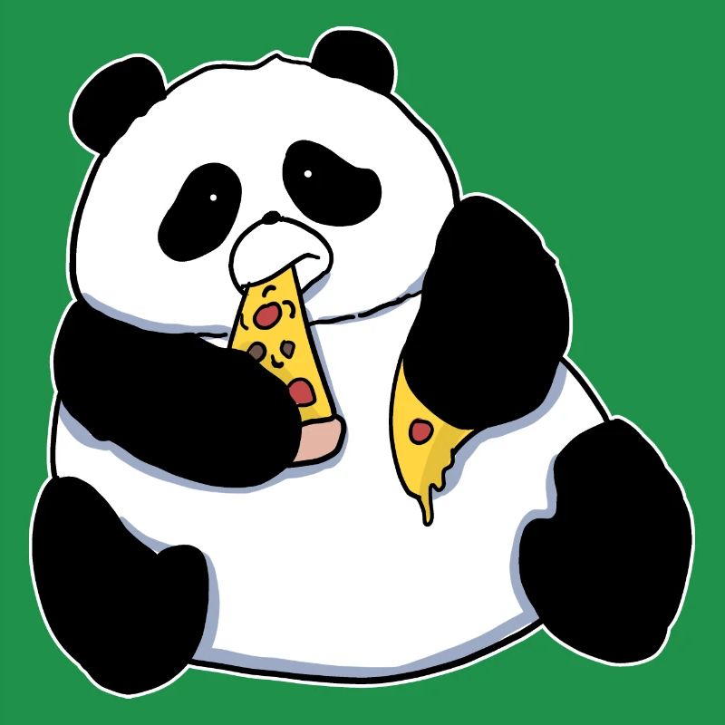 Fat Panda Bear Eating Pizza Funny Comic Style