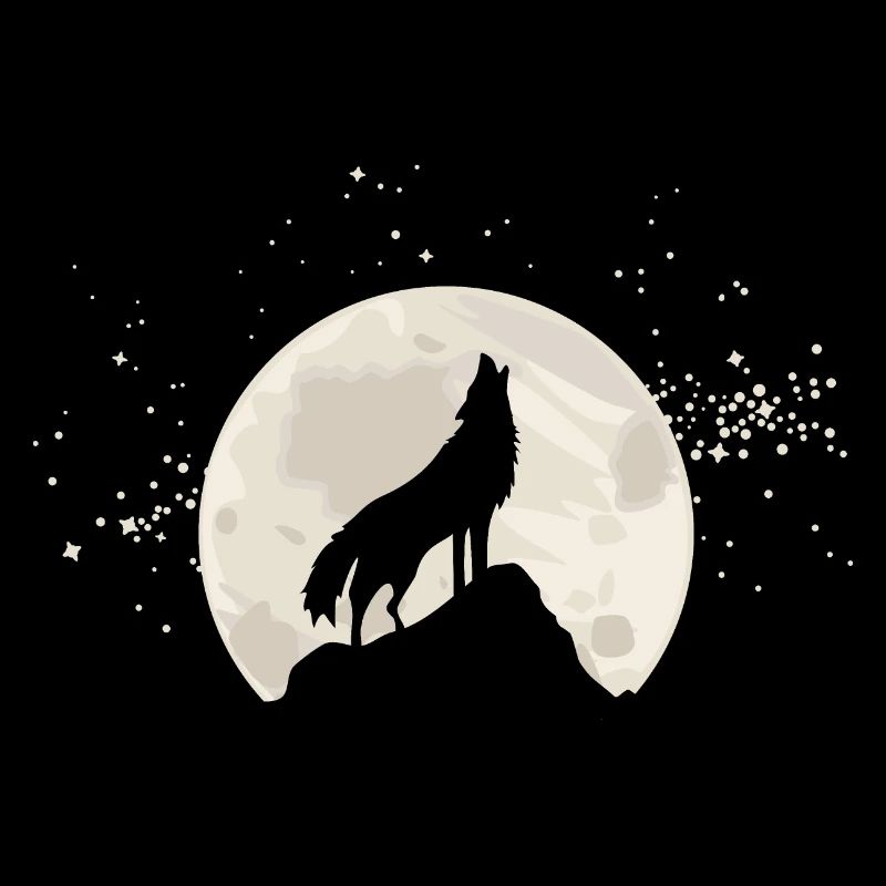 Loup hurlant devant la lune avec des étoiles