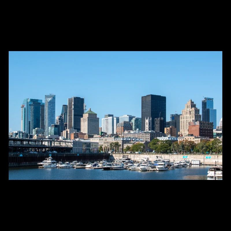 Panoramic view of Montreal Skyline from harbour