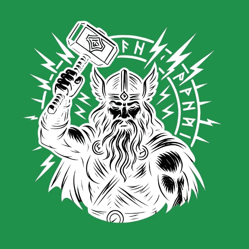 Odin with Thorhammer Lightning Rune Circle Mjölnir