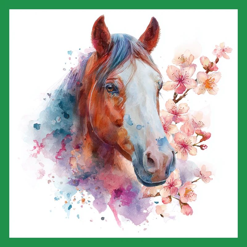 Aquarellpferd mit Blüten