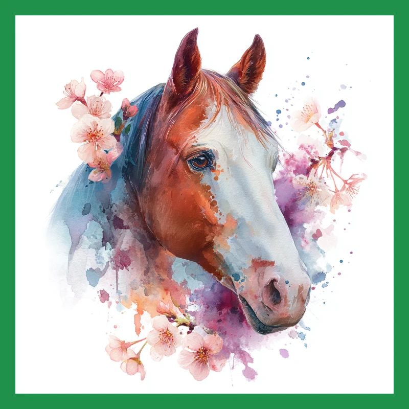 Cheval aquarelle florale