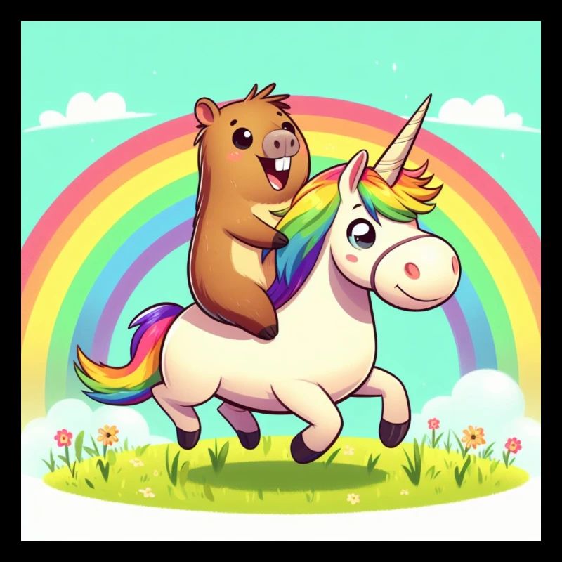 Capybara reitet auf dem Einhorn