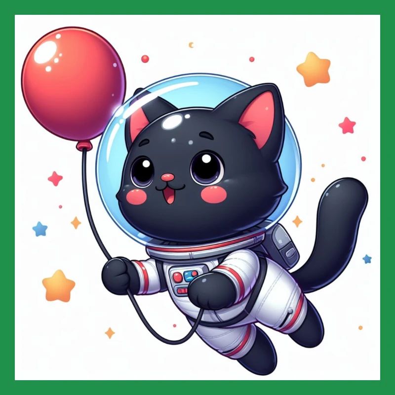 Chat de l’espace mignon avec ballon rouge avec des étoiles