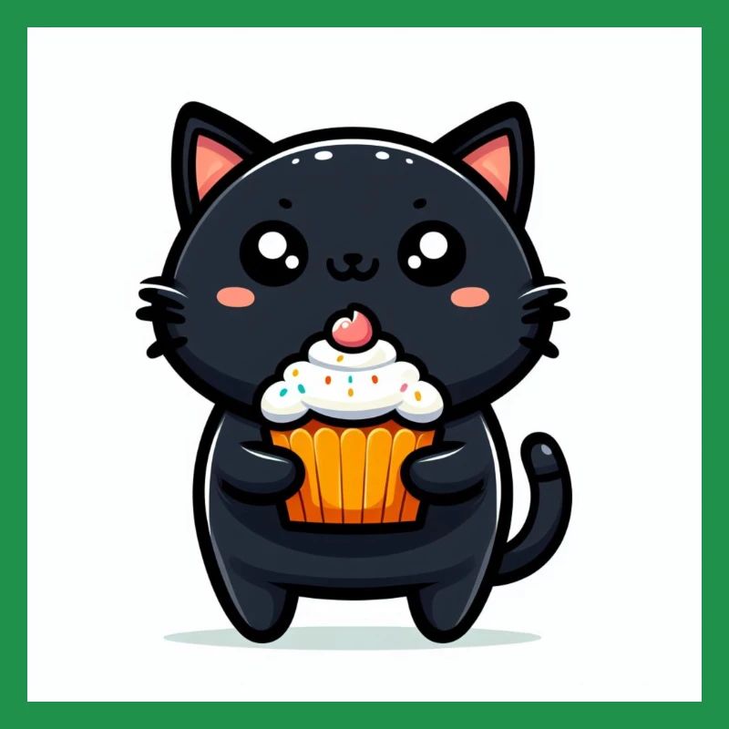 Sweet Kitty Schwarz sitzend mit Cupcake