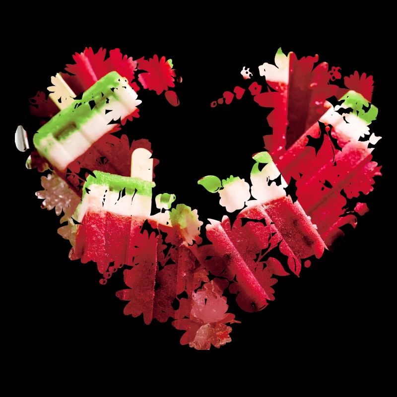 glace, cœur, cœur de fleur, coloré, melon, crème glacée dans le style