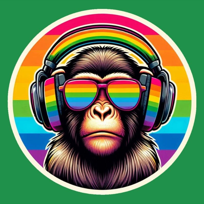 Affe Kopfhörer Brille Regenbogen bunt