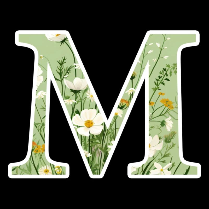 Letter M, Monogram, Floral Pattern