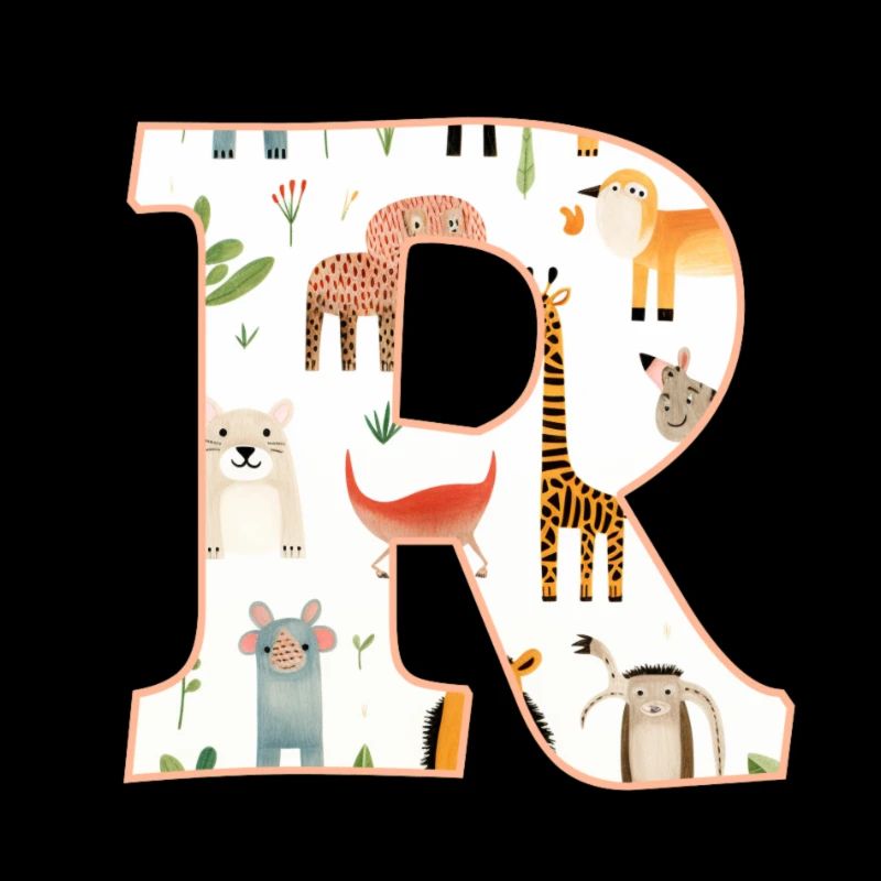 Buchstabe R, Monogramm, Tiermuster