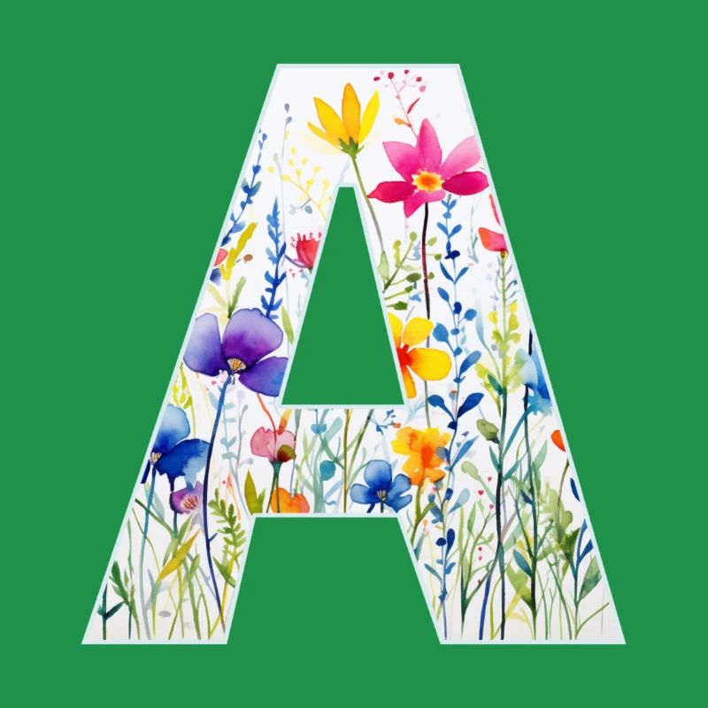 Letter A, Monogram, Floral Pattern