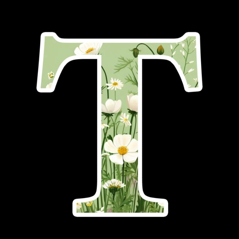 Letter T, Monogram, Floral Pattern