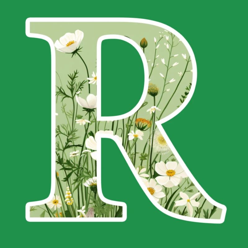 Letter R, Monogram, Floral Pattern