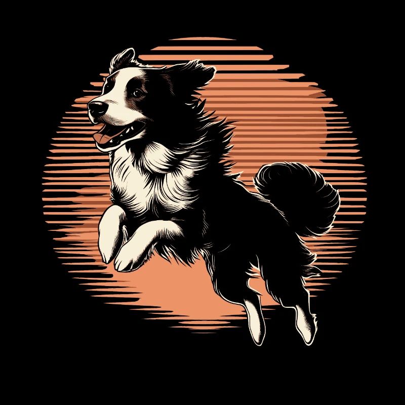 Springender Border Collie im Vintage Stil