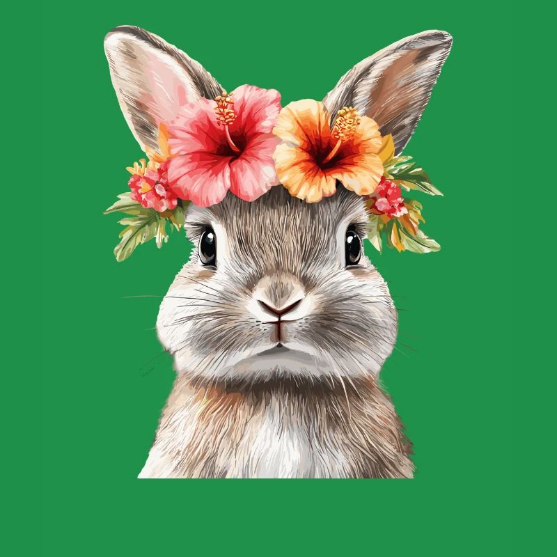 Lapin avec couronne de fleurs