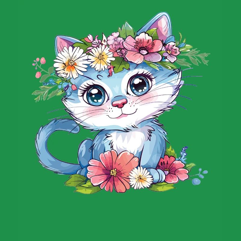 Chat fleur dans une couronne