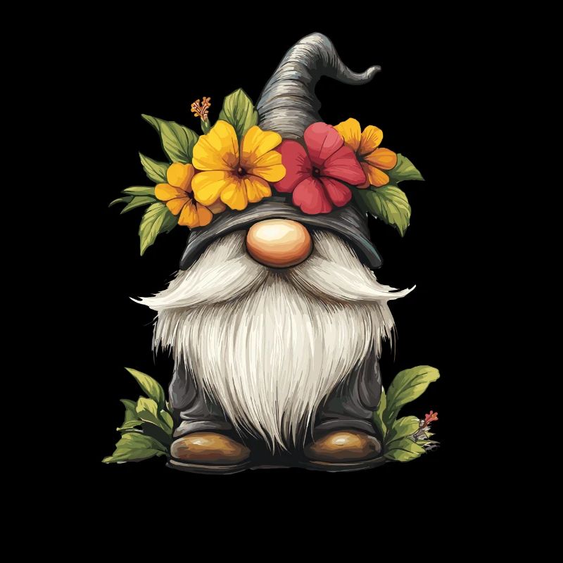 Gnome avec chapeau à fleurs