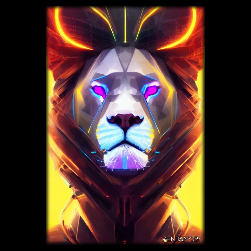 Löwe Raubkatze Cyber Neon Punk Zukunft Sci-Fi