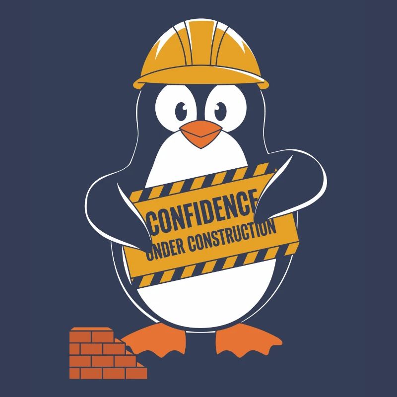 Self-confidence in construction penguin construction helmet