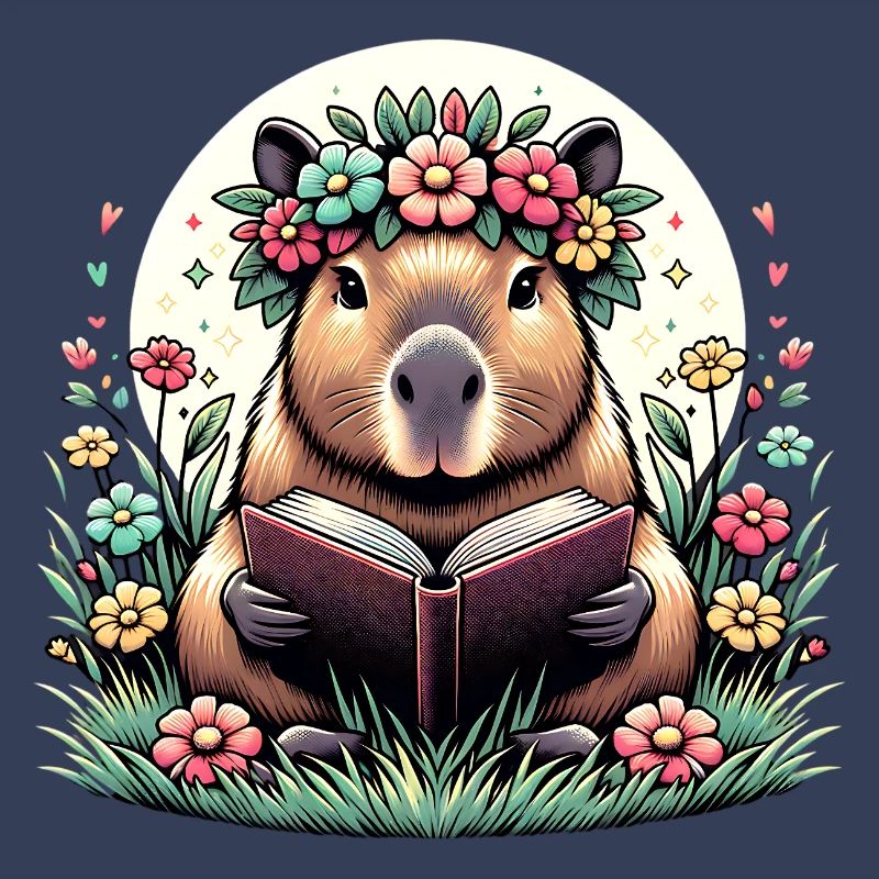 Cute Capybara Reading Book