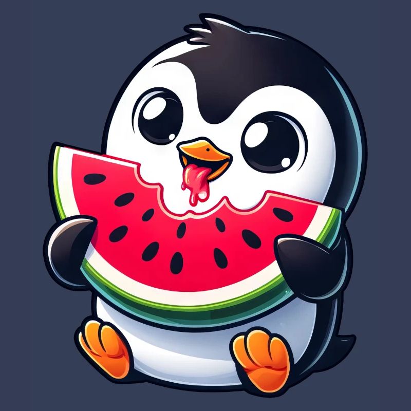 Pingouin avec dessin animé de pastèque