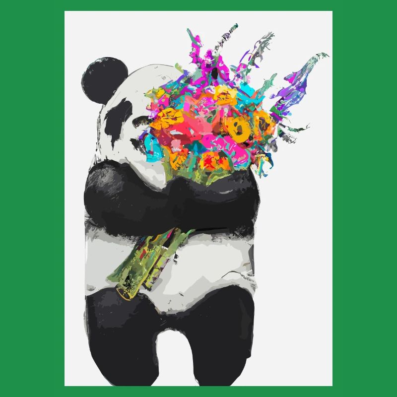 Panda mit Blumenstrauß