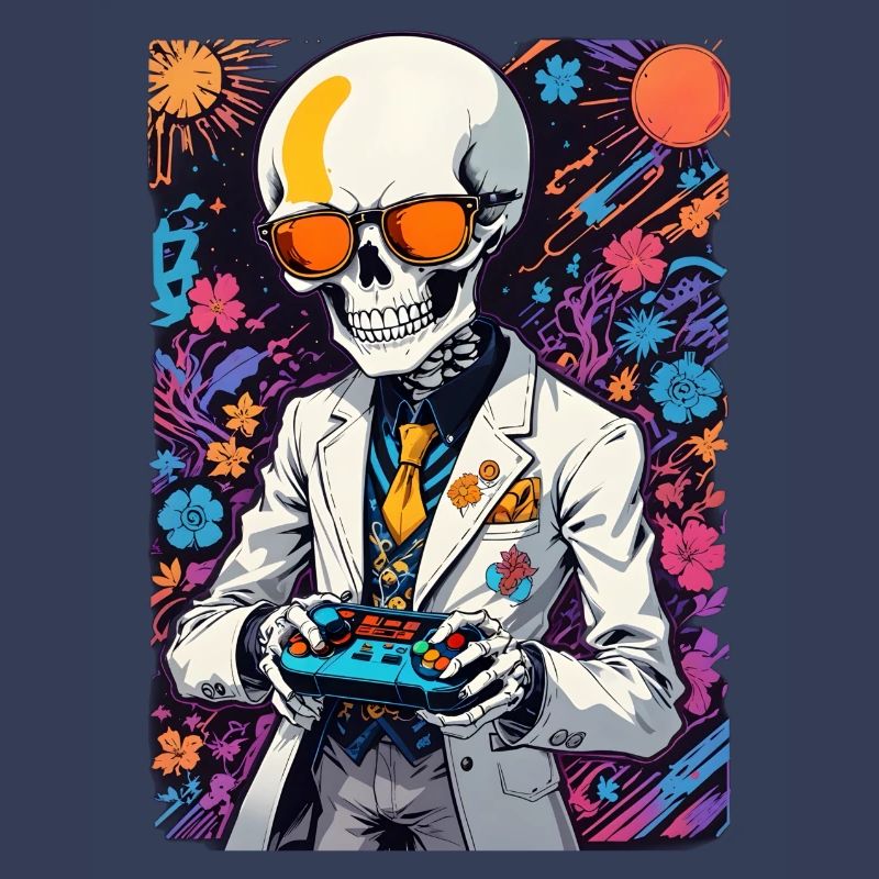 Retro Gamer Skelett mit Controller Konsolenspiele