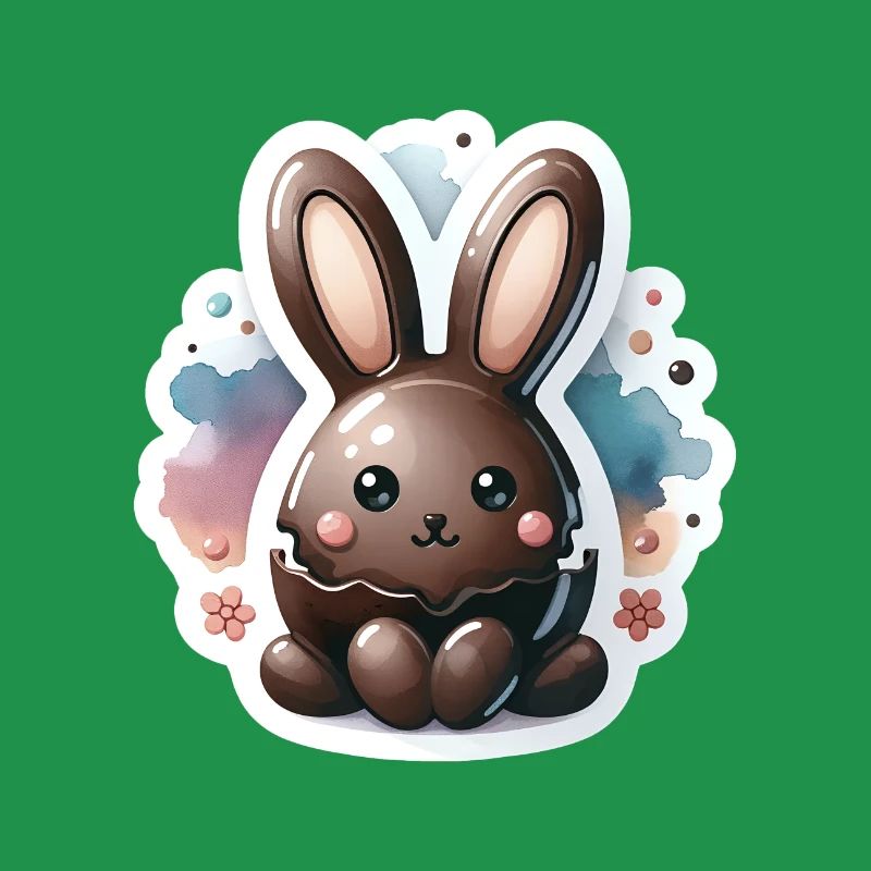 Chibi Chocolate Bunny With Watercolor Background