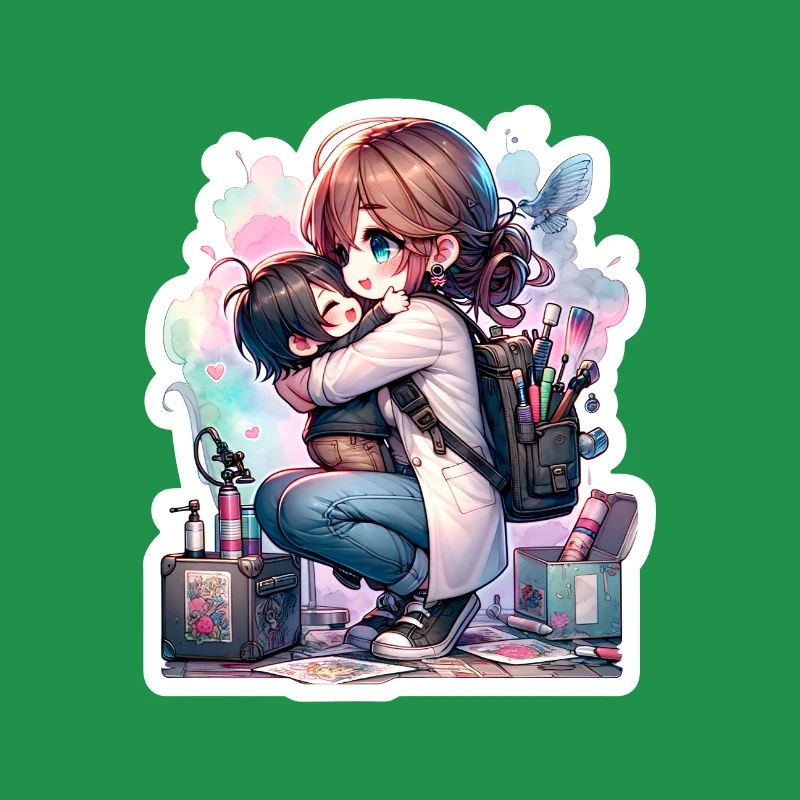 An Artist Mom Hugging Her Kid After Work