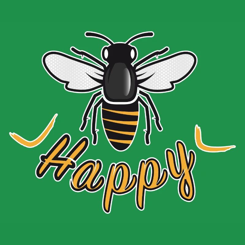 Glückliche Biene mit 'Happy'-Schriftzug