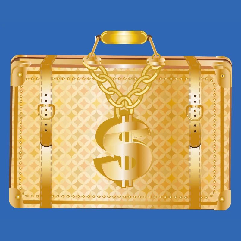 Valise de luxe dorée avec signe dollar
