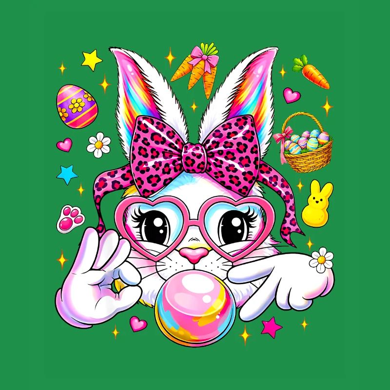 Cute bunny rabbit face leopard coquette bow six 