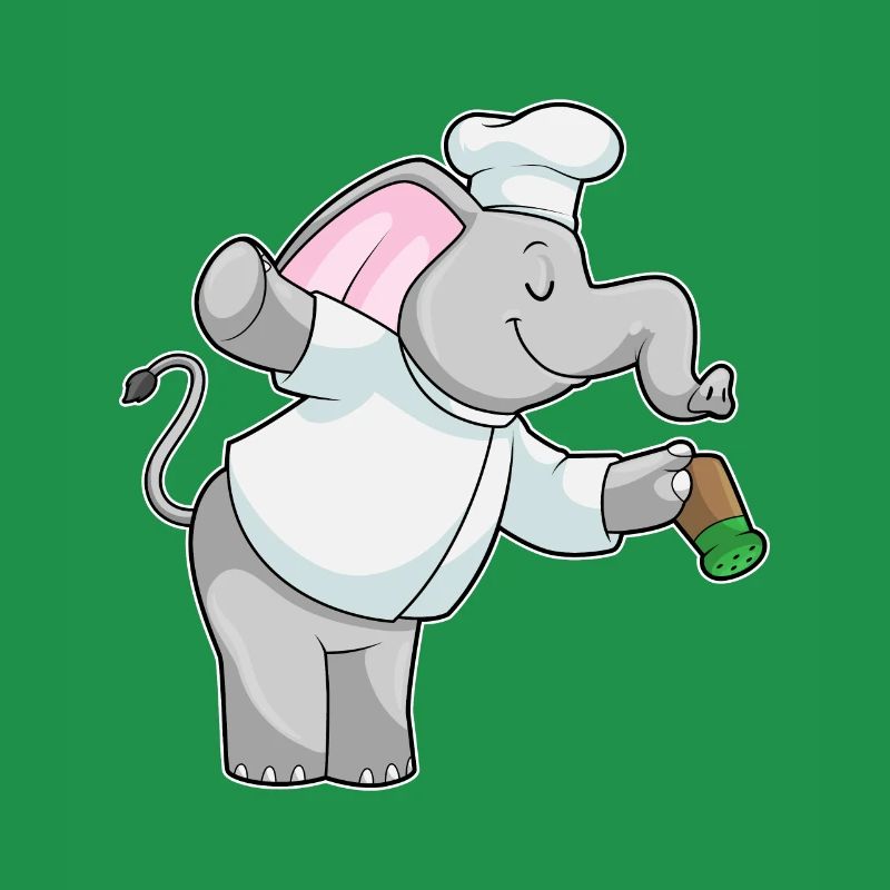 Elephant as a cook with salt shaker