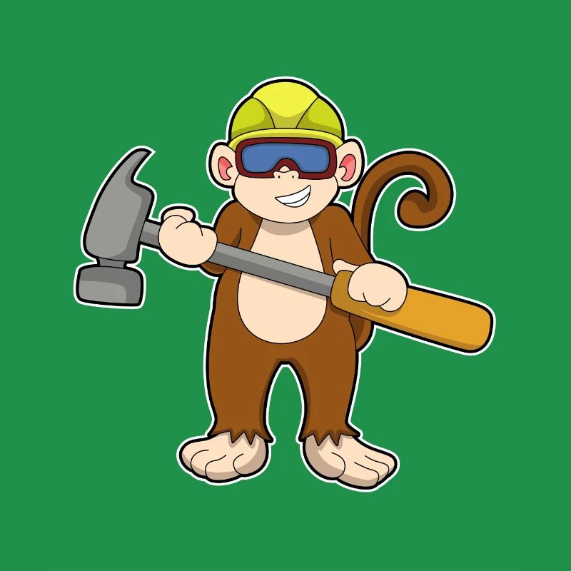 Affe als Handwerker mit Hammer