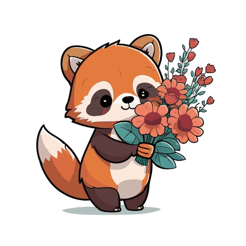Panda roux à fleurs