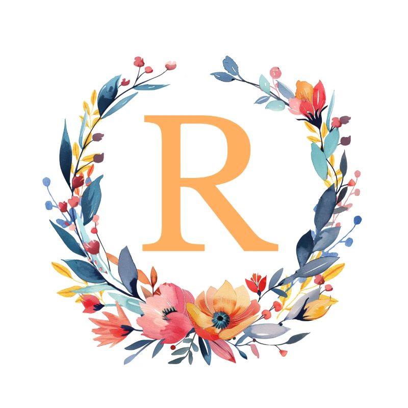 R Monogram, Couronne de fleurs, Personnalisable