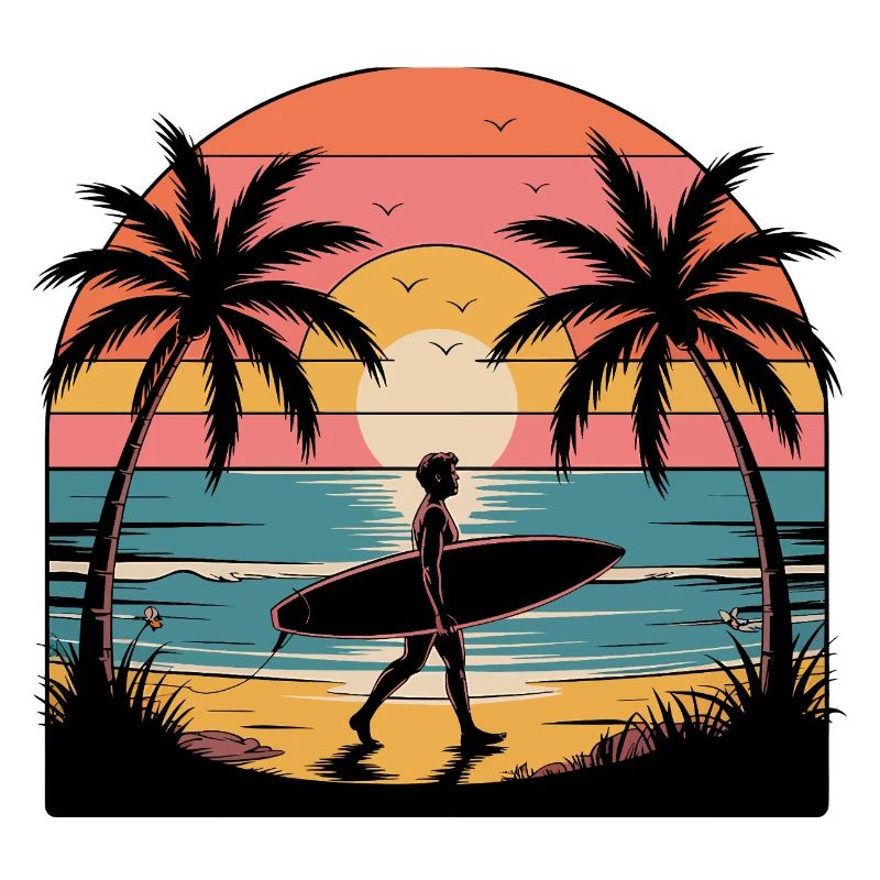 Sunset surfer on the beach