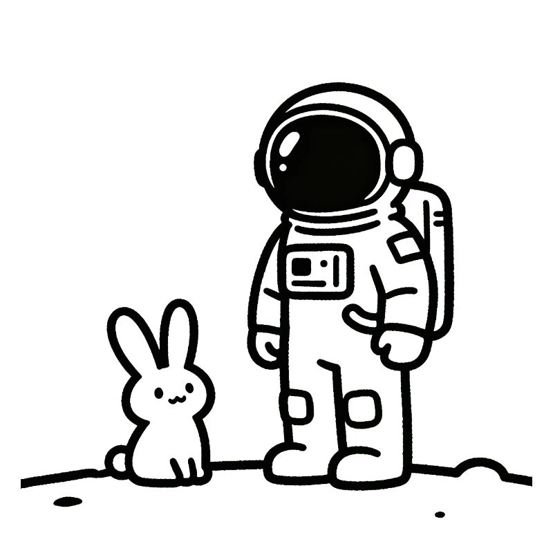 Astronaut and Rabbit Line Drawing