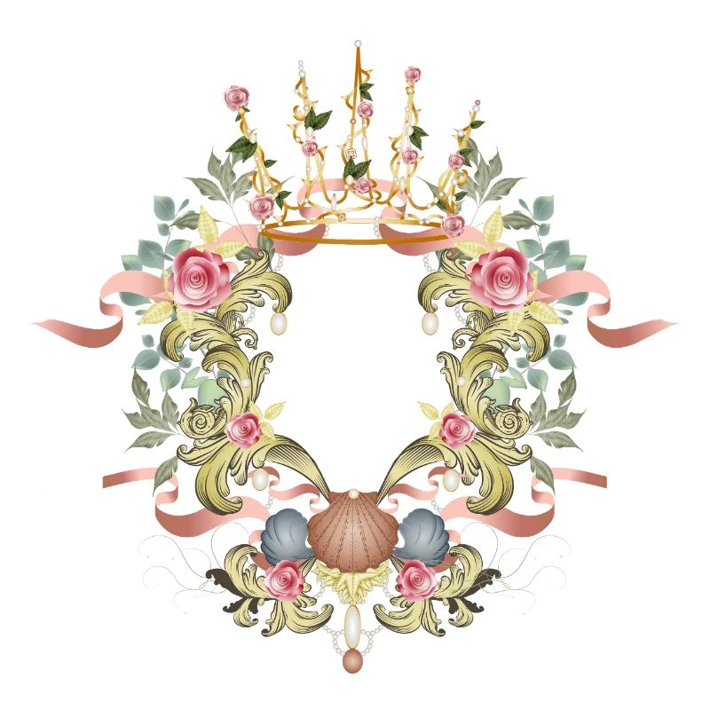Baroque frame with crown, roses & shell ornament