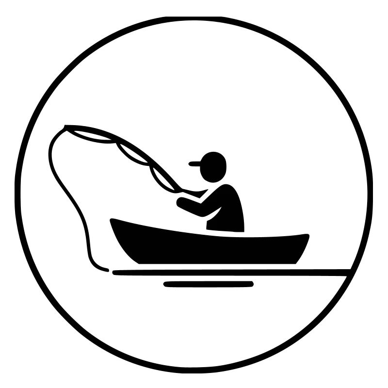 Angler im Boot Silhouette Logo Clean