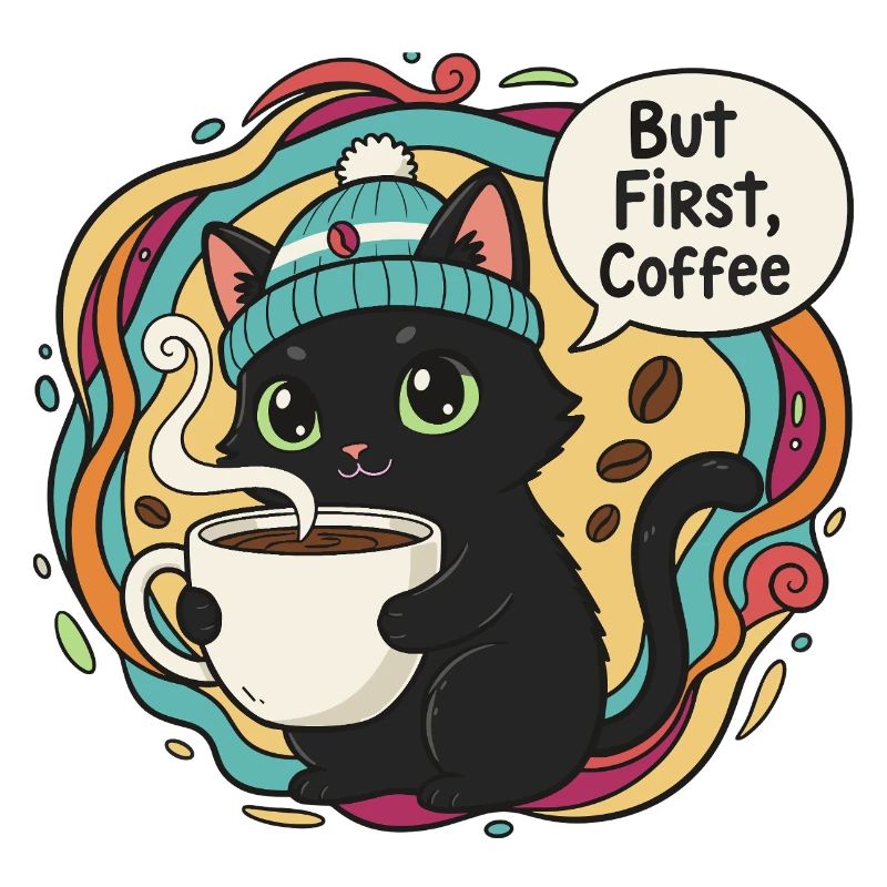 Coffee Time Cat with Hat