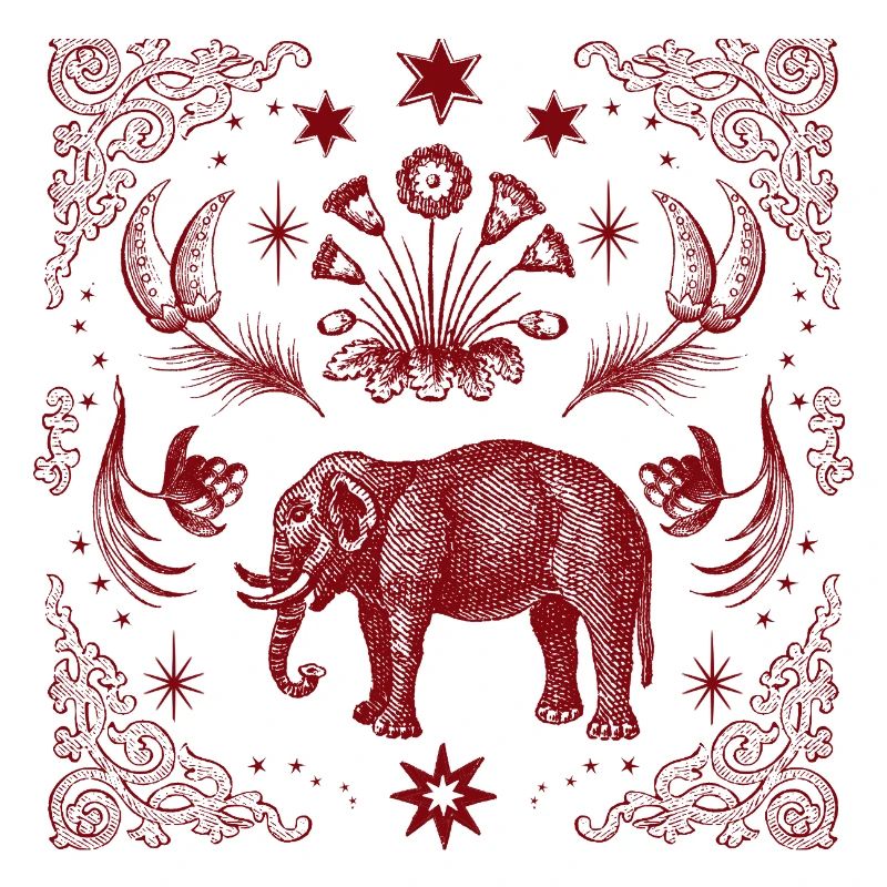 Red Ornament Elephant with Star Frame