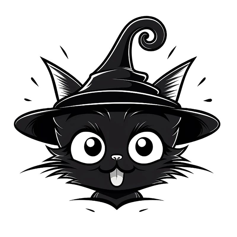Sorcière Chat Noir avec Chapeau de Sorcière - Chat