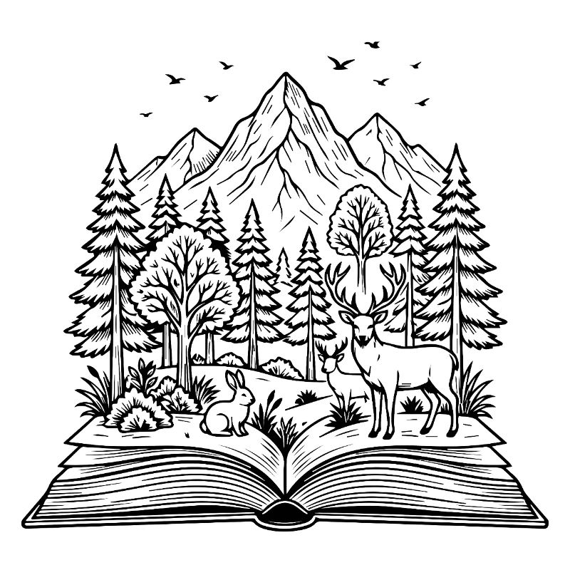 Mountains, Forest and Open Book