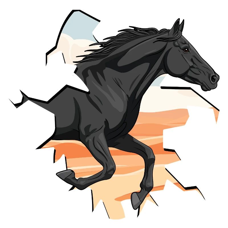A galloping Abaga horse going through a wall