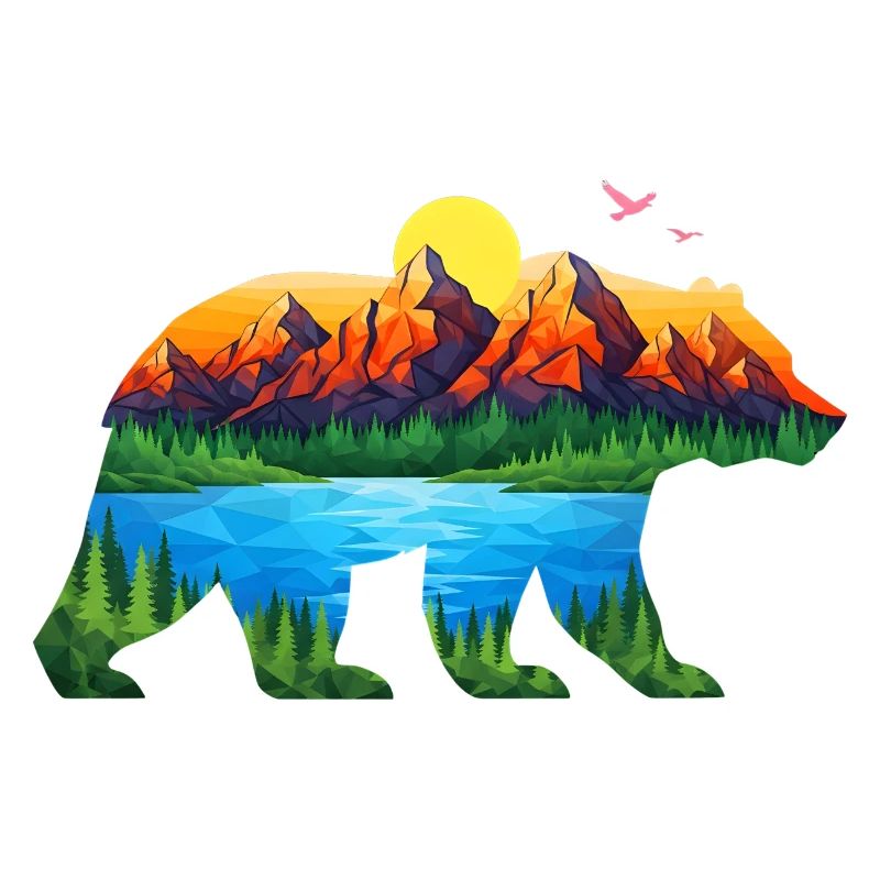 Geometric Mountain Bear Landscape